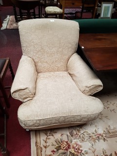 A MODERN VICTORIAN STYLE MAHOGANY EASY ARMCHAIR