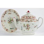 A NEWHALL OVAL TEAPOT, COVER AND STAND, IN THE 'KNITTING' PATTERN, TEAPOT AND COVER 15.5CM H,