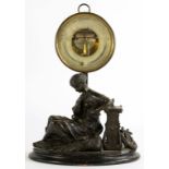 A FRENCH LACQUERED BRASS ANEROID BAROMETER, BY P HULOT ET NAUDET, 20.5CM D, ON CONTEMPORARY LATE