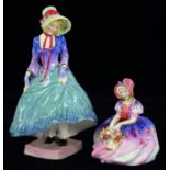 TWO ROYAL DOULTON BONE CHINA FIGURES OF PANTALETTES AND MONICA, 20 AND 10CM H, PRINTED MARK, PAINTED