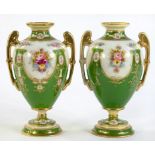 A PAIR OF NORITAKE GREEN GROUND OVIFORM VASES, 19CM H, PRINTED MARK, C1930