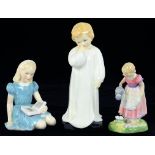 THREE ROYAL DOULTON BONE CHINA FIGURES OF MARY MARY [QUITE CONTRARY], DARLING AND ALICE [IN