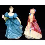 TWO ROYAL DOULTON BONE CHINA FIGURES OF THE PAISLEY SHAWL AND RHAPSODY, 16 AND 16.5CM H, PRINTED