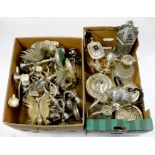 MISCELLANEOUS PLATED WARE TO INCLUDE PHEASANT TABLE ORNAMENTS, A ROSE BOWL, THREE PIECE TEA SERVICE,