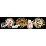 A ROYAL CROWN DERBY IMARI PATTERN OBLONG DISH, 15CM W, PRINTED MARK, EARLY 20TH C AND A ROYAL