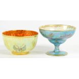 A WEDGWOOD BUTTERFLY LUSTRE BOWL AND A WEDGWOOD DRAGON LUSTRE COUP BOWL, 10CM D, PRINTED MARK, C
