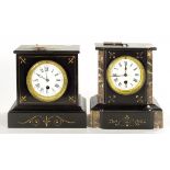 TWO FRENCH NOIR BELGE MANTLE TIMEPIECES, 21.5 AND 23CM H, LATE 19TH C