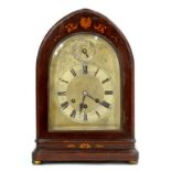 A GERMAN MAHOGANY AND INLAID BRACKET CLOCK, THE SILVERED DIAL WITH SUBSIDIARY CHIMES / SILENT RING