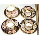 FOUR SIMILAR CONTEMPORARY ENGLISH PORCELAIN COBALT GROUND COFFEE CUPS AND SAUCERS, PROBABLY