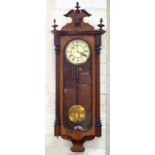 A WALNUT VIENNA WALL CLOCK, WITH PRIMROSE ENAMEL DIAL