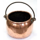 A VICTORIAN COPPER CAULDRON WITH IRON HANDLE, 28 X 36CM