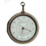 A SILVER PAIR CASED VERGE WATCH, BY JAS WILLIAMS LONDON, WITH ENAMEL DIAL AND FLAT CENTRED GLASS,