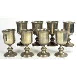 A SET OF EIGHT PEWTER GOBLETS, IN 18TH C STYLE, 21CM H