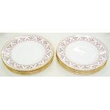 A SET OF TEN ROYAL CROWN DERBY BRITTANY PATTERN PLATES, 26.5CM D, PRINTED MARK WITH SCRATCHED LINE