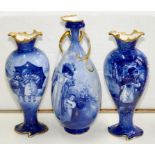 ONE AND A PAIR OF ROYAL DOULTON 'BLUE CHILDREN' VASES, LARGEST 31.5CM H, PRINTED MARKS, EARLY 20TH