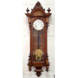 A MAHOGANY AND WALNUT VIENNA WALL CLOCK, EARLY 20TH C, 120 X 37CM