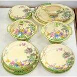 ART DECO A ROYAL CAULDON EARTHENWARE FLORAL DINNER SERVICE, PRINTED MARK, 1930'S