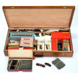 A COLLECTION OF HORNBY AND OTHER MODEL RAILWAYS, IN AN OAK CASE, SOME BOXED