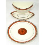 A PAIR OF STAFFORDSHIRE EARTHENWARE 'ETRUSCAN' PLATES AND A SAUCE TUREEN EN SUITE, TRANSFER