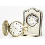 A SILVER HUNTING CASED LEVER WATCH, THE ENAMEL DIAL INSCRIBED C KETTERER 65563, LATE 19TH C AND A