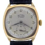 A ROTARY 9CT GOLD CUSHION SHAPED GENTLEMAN'S WRISTWATCH, BIRMINGHAM 1941