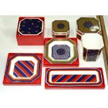 THREE MINTON BONE CHINA OCTAGONAL BOXES AND COVERS, THREE TRINKET DISHES AND A VASE, ALL DESIGNED BY
