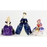 THREE ROYAL DOULTON BONE CHINA FIGURES OF YOUNG LADIES, 15CM H AND SMALLER, PRINTED MARK