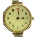 A 15CT GOLD LADY'S WRISTWATCH ON MURRLE BENNETT & CO THREE COLOUR GOLD MESH STRAP, MAKER'S MARK