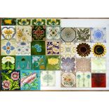 A COLLECTION OF LATE 19TH / EARLY 20TH C MAJOLICA AND OTHER DECORATIVE EARTHENWARE WALL TILES,