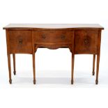 AN EDWARDIAN INLAID MAHOGANY SERPENTINE SIDEBOARD, ON SQUARE TAPERING LEGS, 152CM W