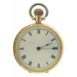 A SWISS GOLD KEYLESS CYLINDER FOB WATCH, MARKED 18K, C1900