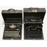 VINTAGE TYPEWRITERS. AN ERIKA MODELL S PORTABLE TYPEWRITER AND A CONTEMPORARY GERMAN MERCEDES