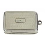 A WILLIAM IV SILVER VINAIGRETTE WITH FOLIATE ENGRAVED GRILLE, 2.5CM W, BY JOSEPH WILLMORE,