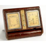 A LECOULTRE FOLDING CROCODILE HIDE DESK BAROMETER, THERMOMETER AND TIMEPIECE, 16.5CM W, 1930'S