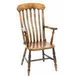 A VICTORIAN ASH KITCHEN CHAIR