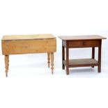 A VICTORIAN PINE DROP LEAF TABLE, 107CM AND A PINE SIDE TABLE