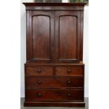 A VICTORIAN MAHOGANY LINEN PRESS, FITTED WITH TWO DRAWERS AND ENCLOSED BY ANELLED DOORS, 215 X 213CM