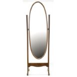 AN EARLY 20TH C MAHOGANY CHEVAL MIRROR, 168CM H