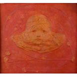 AN ART NOUVEAU STYLE PAINTED PLASTER RELIEF OF THE HEAD OF AN ANGEL 28 X 30.5CM, FRAMED ++In good