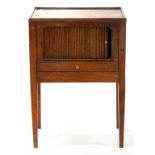 AN EARLY 19TH C MAHOGANY POT CUPBOARD, WITH TAMBOUR SHUTTER AND DRAWER, 47CM W