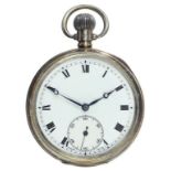 A SILVER KEYLESS LEVER WATCH, BIRMINGHAM 1925