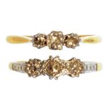 TWO DIAMOND THREE STONE RINGS IN GOLD, MARKED 18CT PLAT, 4.1G