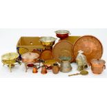 MISCELLANEOUS PERSIAN BRASS AND COPPER WARES, INCLUDING TEA TRAYS, ETC