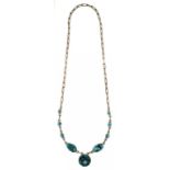 A SILVER AND TURQUOISE MATRIX SET NECKLACE, CIRCA EARLY 20TH C, 44G