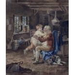 ENGLISH SCHOOL, 19TH C, GREETING GRANDFATHER, WATERCOLOUR, 57.5 X 23CM