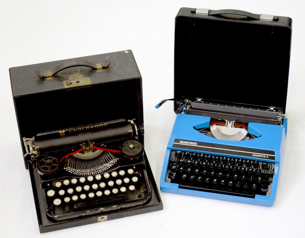 AN EARLY 20TH C UNDERWOOD TYPEWRITER AND ANOTHER, BOTH CASED
