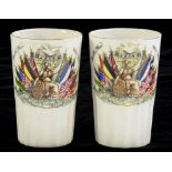 A PAIR OF BOOTH'S FLUTED EARTHENWARE PEACE COMMEMORATIVE MUGS, 1919, 11CM H, PRINTED MARK