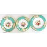 A VICTORIAN PORCELAIN CHROME GREEN GROUND PART DESSERT SERVICE, PAINTED WITH FLOWER SPRAYS IN