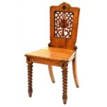 A VICTORIAN OAK GOTHIC STYLE HALL CHAIR