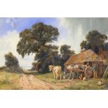 ENGLISH SCHOOL, 20TH CENTURY UNLOADING THE WAGON; HOMEWARD BOUND A PAIR, WATERCOLOUR, 35 X 51.5CM (